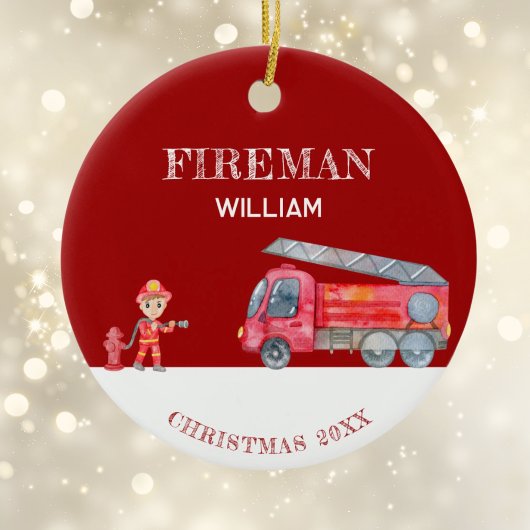 Custom Foto Keepake Fireman Weihnachts-Feuerwagen Keramik Ornament