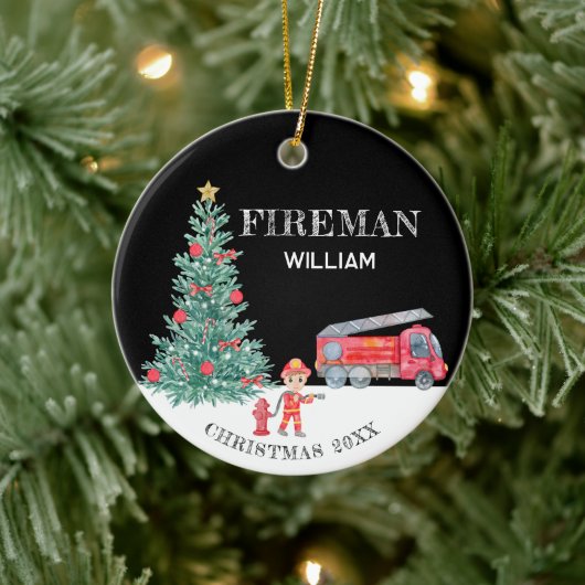 Custom Foto Keepake Fireman Weihnachtsbaum Truck Keramik Ornament (Baum)