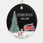 Custom Foto Keepake Fireman Weihnachtsbaum Truck Keramik Ornament (Links)
