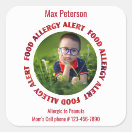 Custom Foto Kids Food Allergy Medical Alert Quadratischer Aufkleber