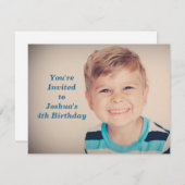Custom Foto Kindergeburtstag Party Boy Blue Einladung (Vorne/Hinten)