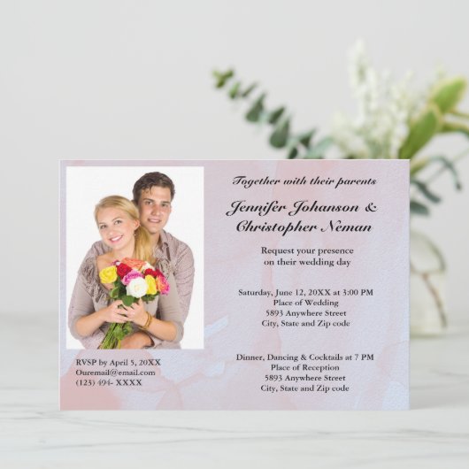 Custom Foto Lavender Mist Marble Wedding Einladung (Stehend Vorderseite)