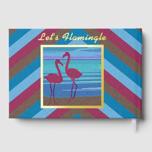 Custom Foto Let's Flamingle Gold Foil Striping Wed Gästebuch (Rückseite)