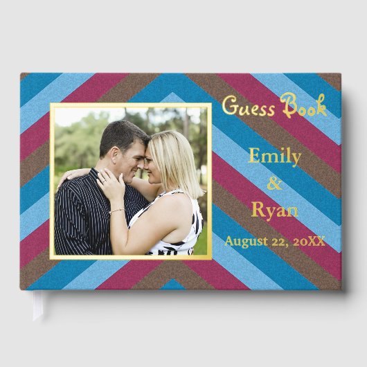 Custom Foto Let's Flamingle Gold Foil Striping Wed Gästebuch (Vorderseite)