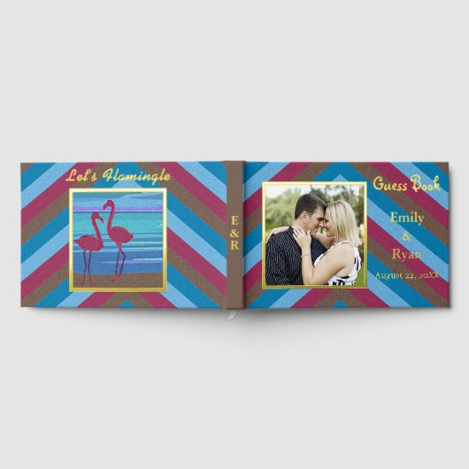 Custom Foto Let's Flamingle Gold Foil Striping Wed Gästebuch (Voll)
