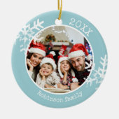 Custom Foto Light Blue Snowflake Keramik Ornament (Vorne)