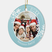 Custom Foto Light Blue Snowflake Keramik Ornament (Links)