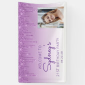 Custom Foto Lila Glitzer Tropfen 21. Geburtstag Banner (Vertikal)