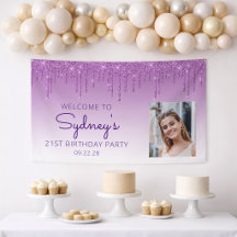Custom Foto Lila Glitzer Tropfen 21. Geburtstag