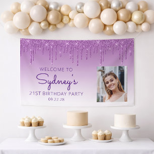 Custom Foto Lila Glitzer Tropfen 21. Geburtstag Banner