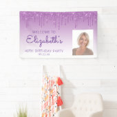 Custom Foto Lila Glitzer Tropfen 40. Geburtstag Banner (Insitu)