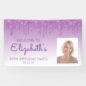 Custom Foto Lila Glitzer Tropfen 40. Geburtstag Banner (Horizontal)