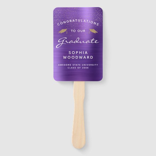 Custom Foto Lila Metallic White Gold Abschluss Fächer (Vorderseite)