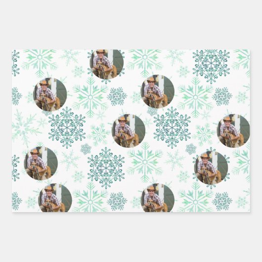 Custom Foto Lila Red Green Snowflakes Set 3 Geschenkpapier Set (Vorderseite 3)