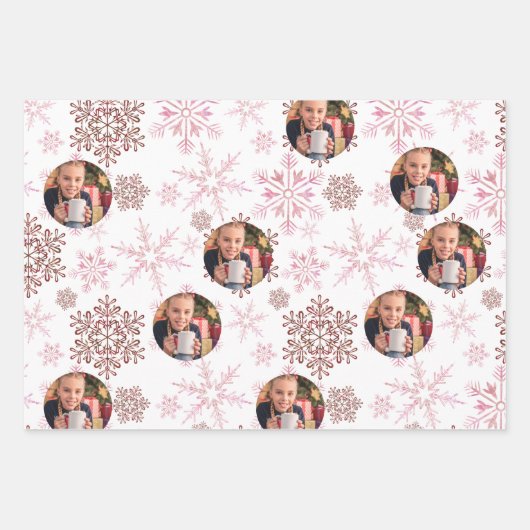 Custom Foto Lila Red Green Snowflakes Set 3 Geschenkpapier Set (Vorderseite 2)