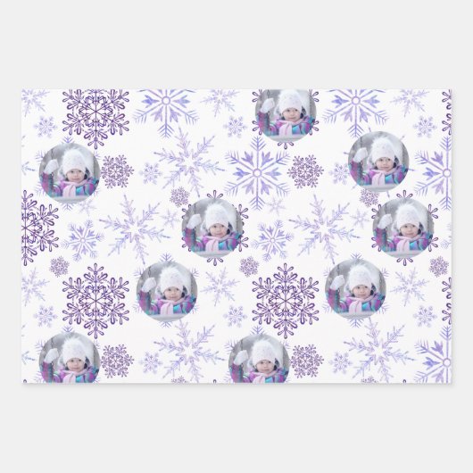Custom Foto Lila Snowflakes Set 3 Geschenkpapier Set (Vorderseite 2)