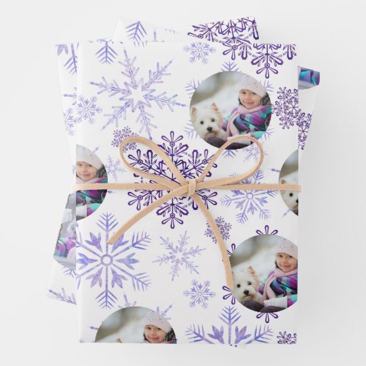 Custom Foto Lila Snowflakes Set 3 Geschenkpapier Set (Beispiel)