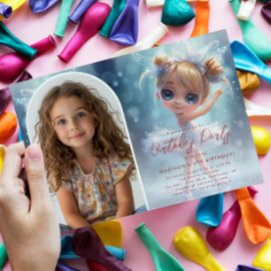 Custom Foto Little Ballerina und Blue Birthday Einladung