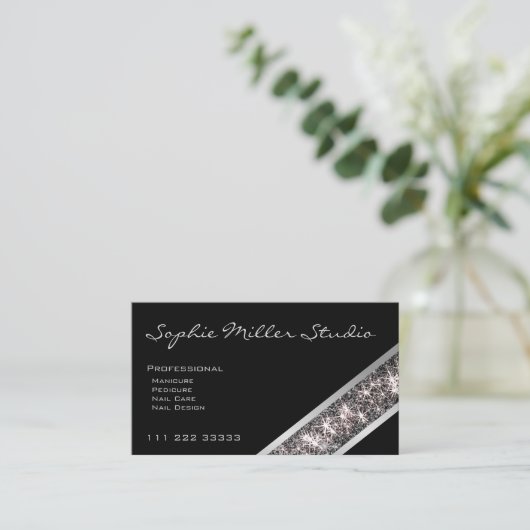 Custom Foto Logo Black Silver Glitzer Consultant Visitenkarte (Stehend Vorderseite)