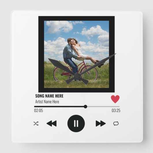 Custom Foto Love Einzigartige Geschenkmusik Unser Quadratische Wanduhr (Vorderseite)