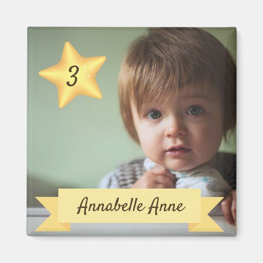 Custom Foto Magnet with Child's Name and Age (Vorne)
