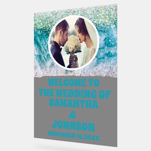 Custom Foto Mattiert Beach Wedding Willkommen Acrylschild (Winkel)