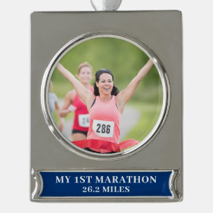 Custom Foto Mein erster 26.2 Marathon Banner-Ornament Silber