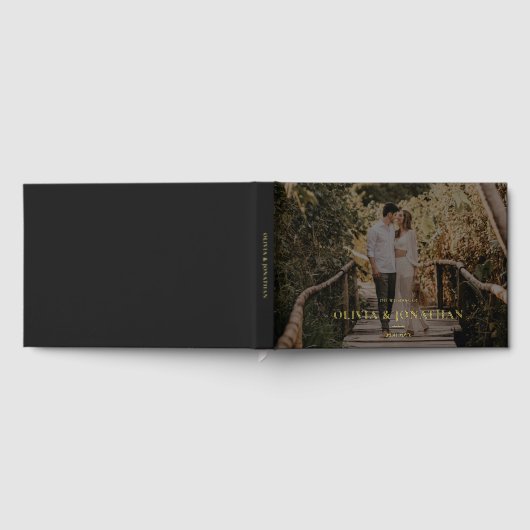 Custom Foto Minimal Black Foil Gold Hochzeit Gästebuch (Voll)