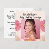 Custom Foto Mis Quince Flores Quinceañera Rosa Einladung (Vorne/Hinten)