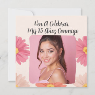 Custom Foto Mis Quince Flores Quinceañera Rosa Einladung