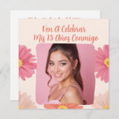 Custom Foto Mis Quince Flores Quinceañera Rosa Einladung (Vorne/Hinten)