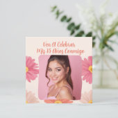 Custom Foto Mis Quince Flores Quinceañera Rosa Einladung (Stehend Vorderseite)