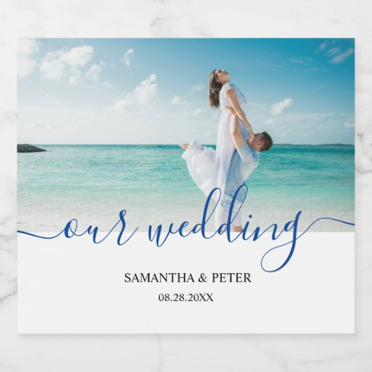 Custom Foto Modern Beach Hochzeit Bierflaschenetikett (Einzelnes Label)
