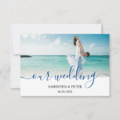 Custom Foto Modern Beach Hochzeit RSVP Karte (Vorderseite)