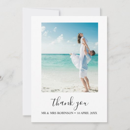 Custom Foto Modern Beach Wedding danke Einladung (Vorderseite)