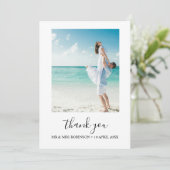 Custom Foto Modern Beach Wedding danke Einladung (Stehend Vorderseite)