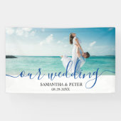 Custom Foto Modern Beach Wedding Gästebuch Banner (Horizontal)