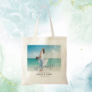 Custom Foto Modern Beach Wedding Willkommen Tragetasche