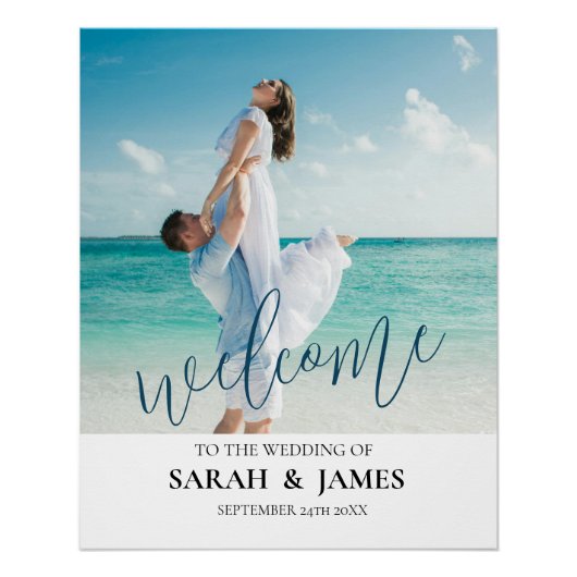 Custom Foto Modern Beach Wedding Willkommenszeiche Poster (Vorderseite)