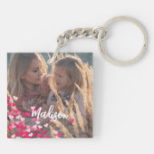 Custom Foto Modern Cursive Scattered Pink Hearts Schlüsselanhänger (Rückseite)