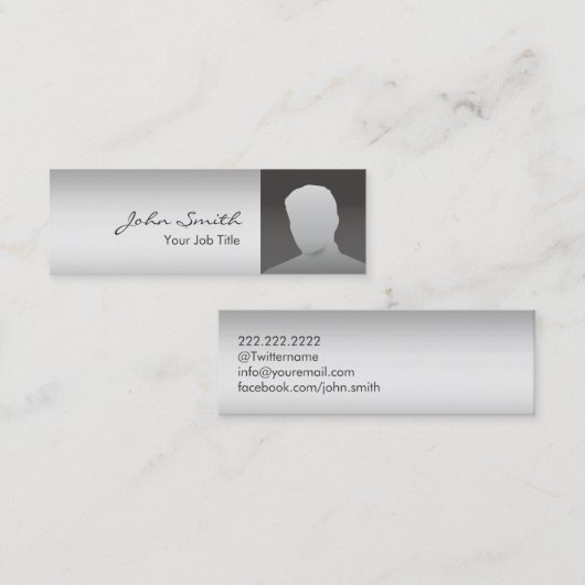 Custom Foto Modern Silver Mini Visitenkarte (Vorne/Hinten)