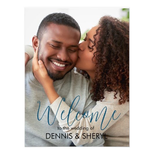 Custom Foto Modern Wedding Sign Blue (Vorne)