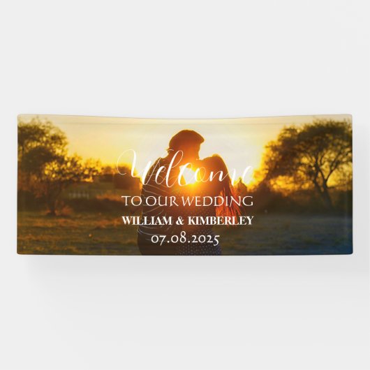 Custom Foto Moderne Elegante Hochzeit Banner (Horizontal)