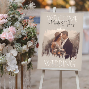Custom Foto Moderne Taupe Hochzeit Willkommenszeic Poster