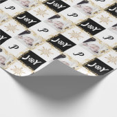 Custom Foto Monogram Gold & Black Christmas Joy Geschenkpapier (Ecke)