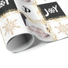 Custom Foto Monogram Gold & Black Christmas Joy  Geschenkpapier