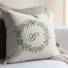Custom Foto Monogram Pine Kranz Weihnachtsgeschenk Kissen