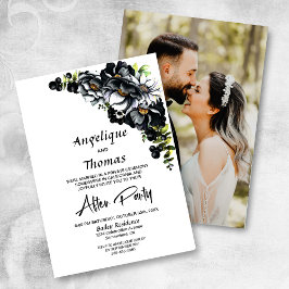 Custom Foto Moody Black Floral Hochzeitsempfang Einladung