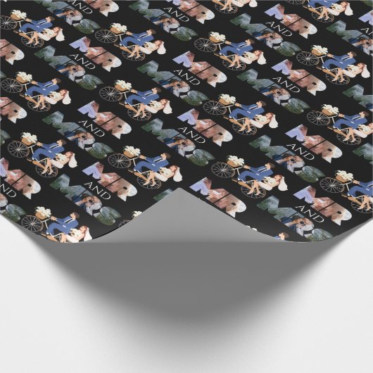 Custom Foto Mr. & Mrs. Wedding Black Geschenkpapier (Ecke)