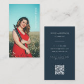 Custom Foto Musiker QR Code Navy Blue Visitenkarte (Vorne/Hinten)